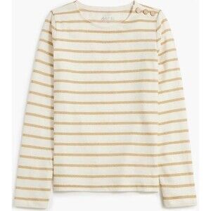 J. Crew Womens Artist Tee Striped Button-Shoulder Shimmer Top Size S